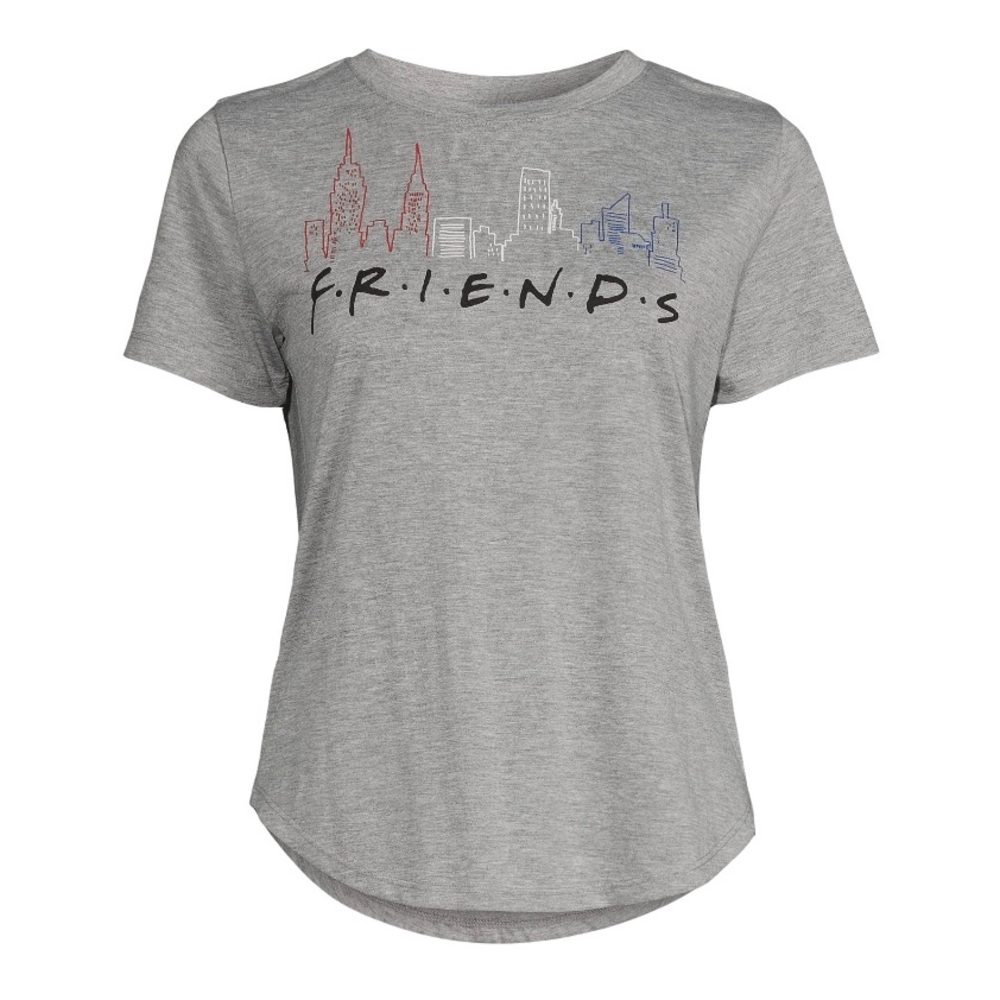 Friends Women's Short Sleeve Gray Graphic T-Shirt Red White Blue NYC skyline
